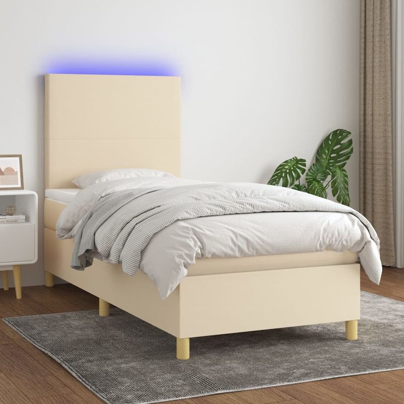 Casa si Gradina - Mobilier - Paturi si accesorii - Paturi - Pat cu arcuri, saltea si LED, crem, 80x200 cm, textil - Infinity.ro
