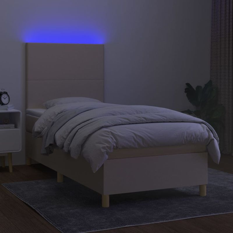 Casa si Gradina - Mobilier - Paturi si accesorii - Paturi - Pat cu arcuri, saltea si LED, crem, 80x200 cm, textil - Infinity.ro