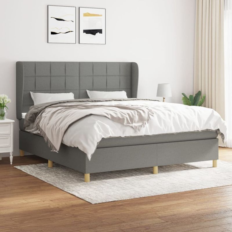 Casa si Gradina - Mobilier - Paturi si accesorii - Paturi - Pat continental cu saltea, gri inchis, 160x200 cm, tesatura - Infinity.ro