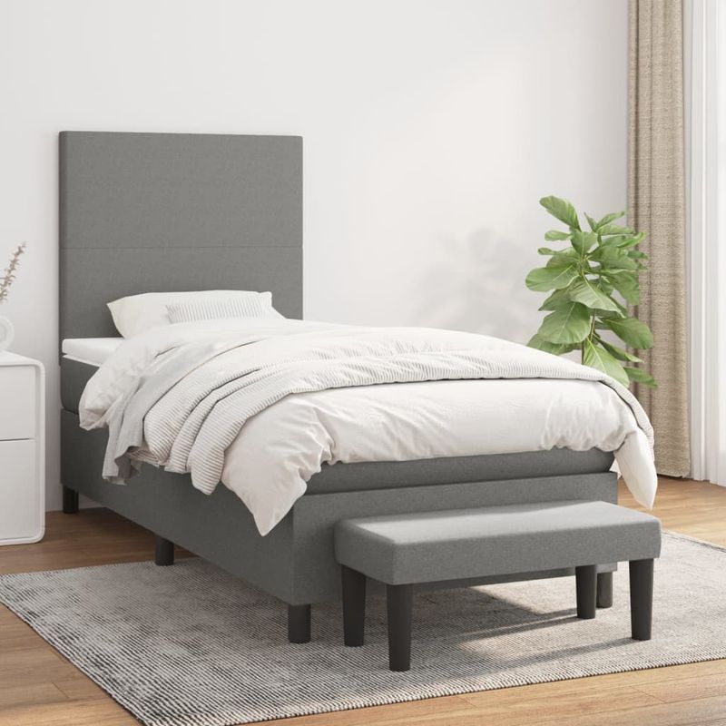 Casa si Gradina - Mobilier - Paturi si accesorii - Paturi - Pat box spring cu saltea, gri inchis, 90x190 cm, textil - Infinity.ro