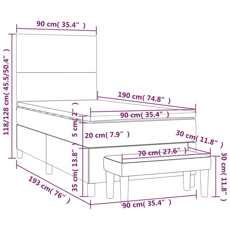 Casa si Gradina - Mobilier - Paturi si accesorii - Paturi - Pat box spring cu saltea, gri inchis, 90x190 cm, textil - Infinity.ro