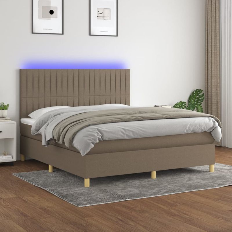 Casa si Gradina - Mobilier - Paturi si accesorii - Paturi - Pat cu arcuri, saltea si LED, gri taupe, 180x200 cm, textil - Infinity.ro