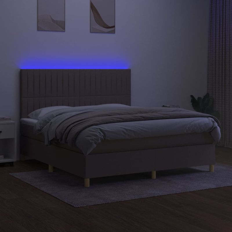 Casa si Gradina - Mobilier - Paturi si accesorii - Paturi - Pat cu arcuri, saltea si LED, gri taupe, 180x200 cm, textil - Infinity.ro