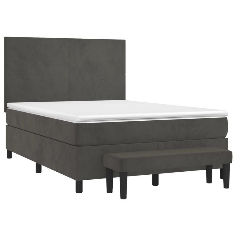 Casa si Gradina - Mobilier - Paturi si accesorii - Paturi - Pat box spring cu saltea, gri inchis, 140x190 cm, catifea - Infinity.ro