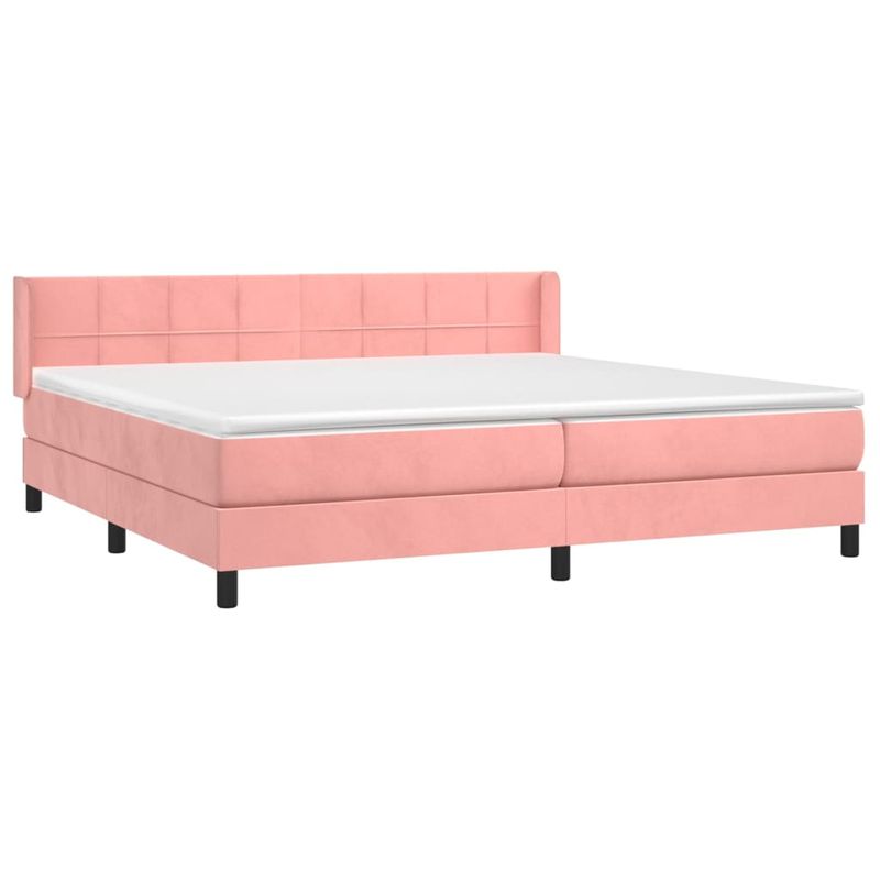 Casa si Gradina - Mobilier - Paturi si accesorii - Paturi - Pat box spring cu saltea, roz, 200x200 cm, catifea - Infinity.ro