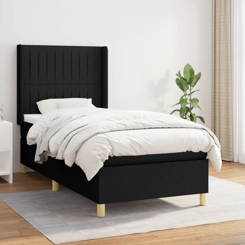 Casa si Gradina - Mobilier - Paturi si accesorii - Paturi - Pat box spring cu saltea, negru, 90x190 cm, textil - Infinity.ro