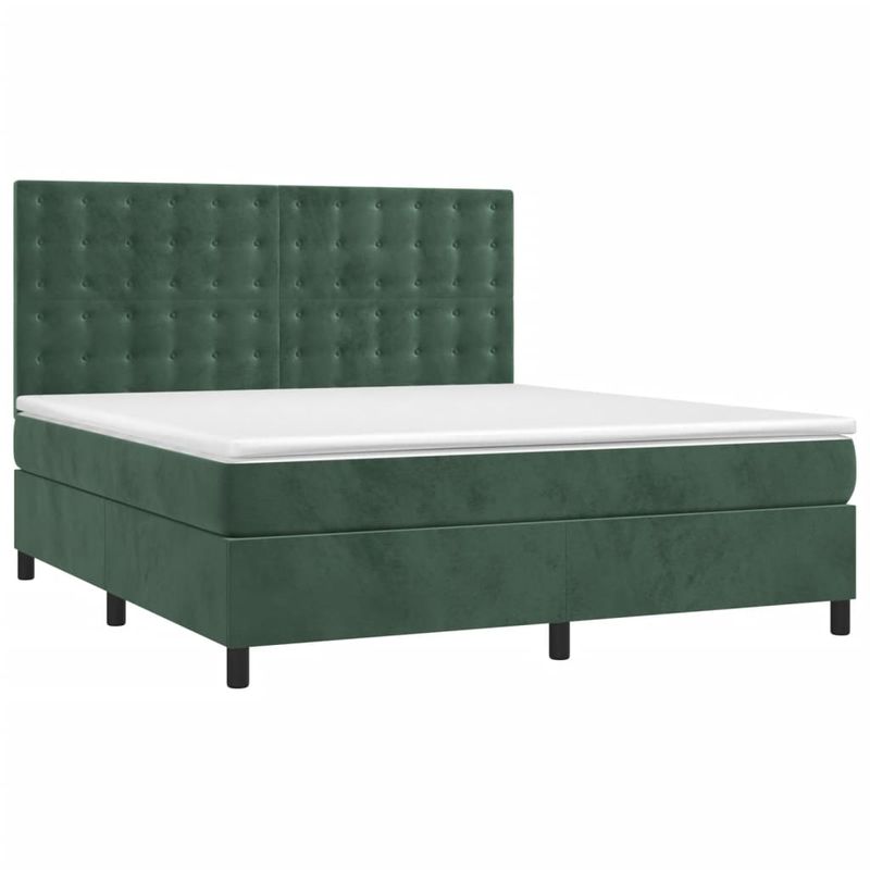 Casa si Gradina - Mobilier - Paturi si accesorii - Paturi - Pat box spring cu saltea, verde inchis, 160x200 cm, catifea - Infinity.ro