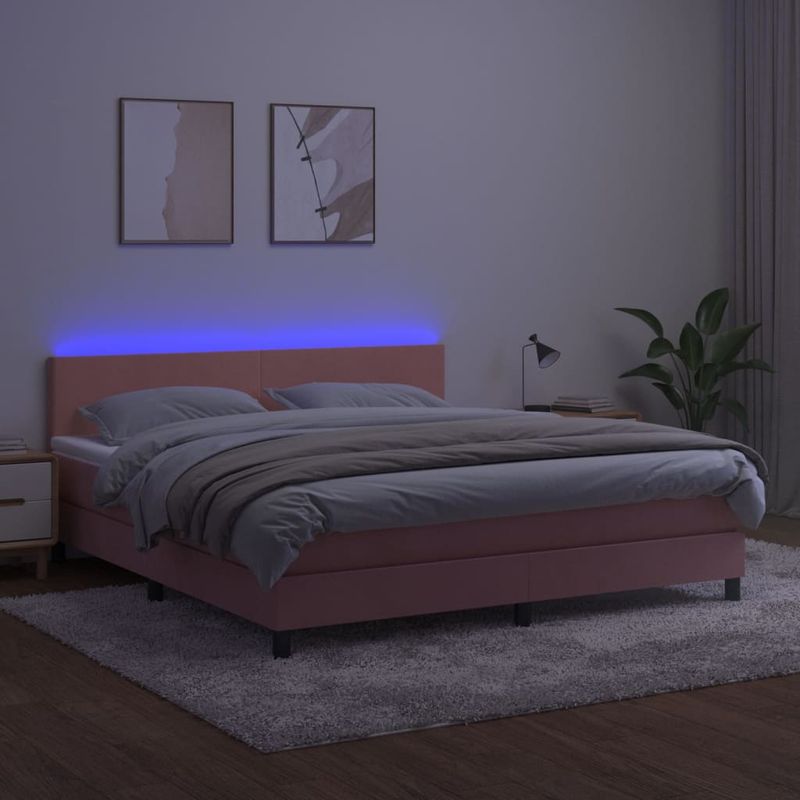 Casa si Gradina - Mobilier - Paturi si accesorii - Paturi - Pat cu arcuri, saltea & LED, roz, 180x200 cm, catifea - Infinity.ro