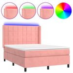 Casa si Gradina - Mobilier - Paturi si accesorii - Paturi - Pat cu arcuri, cu saltea si LED, roz, 140x190 cm catifea - Infinity.ro