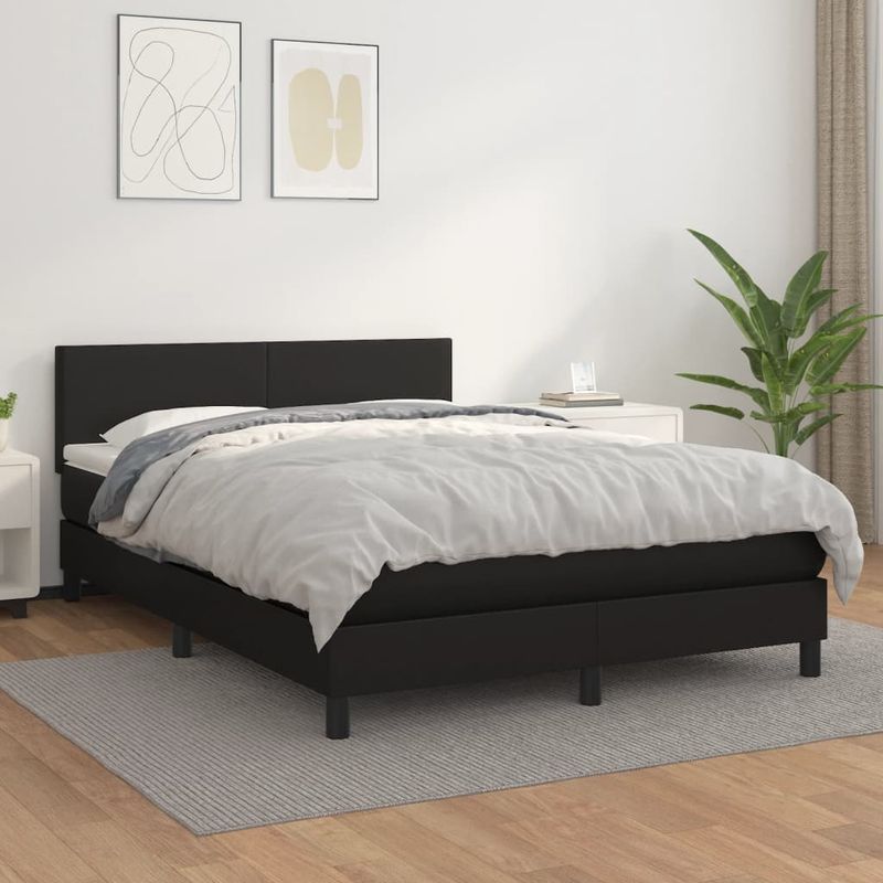 Casa si Gradina - Mobilier - Paturi si accesorii - Paturi - Pat box spring cu saltea, negru, 140x190 cm, piele ecologica - Infinity.ro