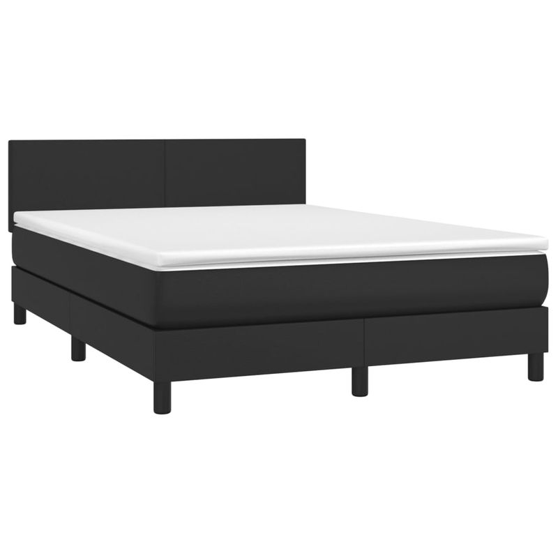 Casa si Gradina - Mobilier - Paturi si accesorii - Paturi - Pat box spring cu saltea, negru, 140x190 cm, piele ecologica - Infinity.ro