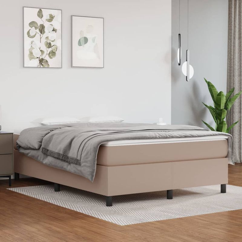 Casa si Gradina - Mobilier - Paturi si accesorii - Paturi - Pat box spring cu saltea, cappuccino, 140x190cm piele ecologica - Infinity.ro