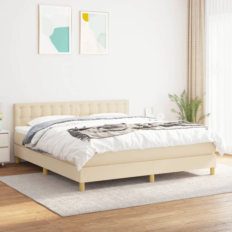 Casa si Gradina - Mobilier - Paturi si accesorii - Paturi - Pat box spring cu saltea, crem, 160x200 cm, material textil - Infinity.ro