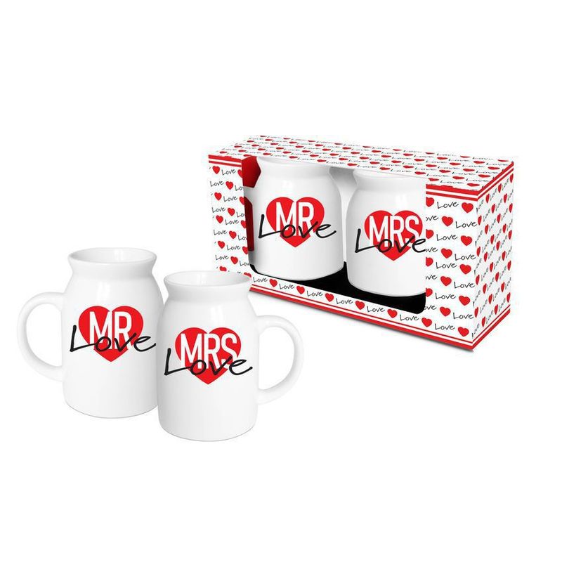 Casa si Gradina - Bucatarie si vesela - Cani si pahare - Cani si cesti - Set 2 cani portelan 350 ml, Mrs&Mr Love, Bg-Tech - Infinity.ro