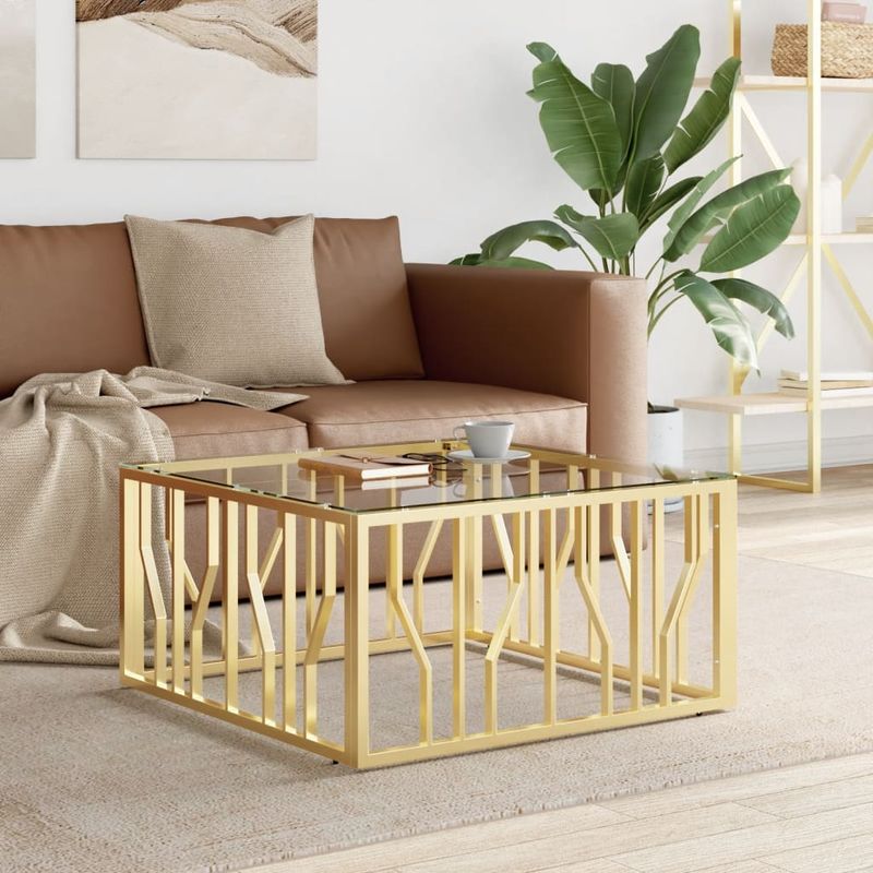 Casa si Gradina - Mobilier - Mese si birouri - Masute de cafea - Masa de cafea, auriu, 80x80x40 cm, otel inoxidabil si sticla - Infinity.ro
