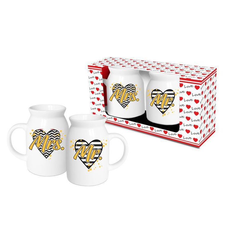 Casa si Gradina - Bucatarie si vesela - Cani si pahare - Cani si cesti - Set 2 cani portelan 350 ml, Mrs&Mr, Bg-Tech - Infinity.ro