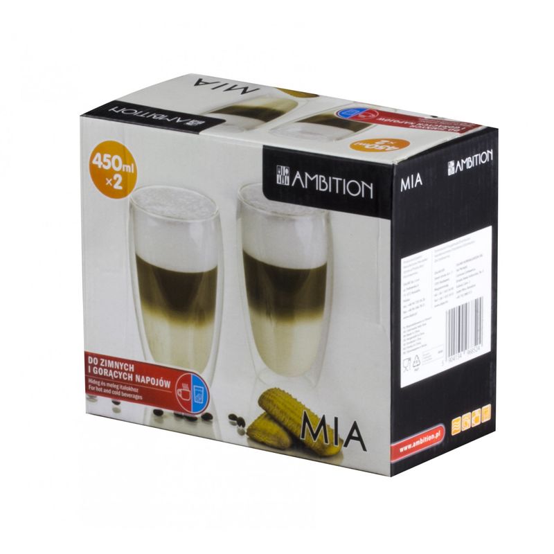 Casa si Gradina - Bucatarie si vesela - Cani si pahare - Pahare - Set 2 pahare cu pereti dubli 450 ml, sticla termorezistenta, AMBITION Mia - Infinity.ro