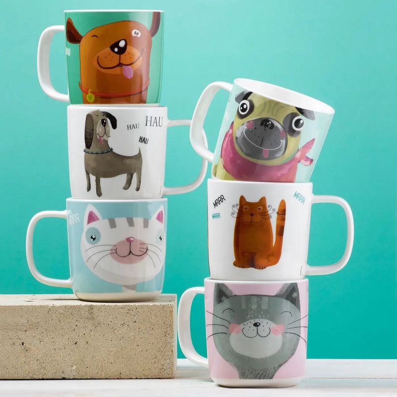 Casa si Gradina - Bucatarie si vesela - Cani si pahare - Cani si cesti - Cana portelan 370 ml, model catel, verde, AMBITION Pets - Infinity.ro
