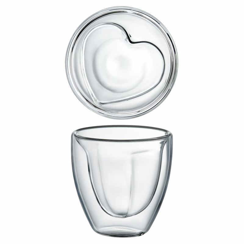 Casa si Gradina - Bucatarie si vesela - Cani si pahare - Pahare - Set 2 pahare cu pereti dubli 80 ml, sticla termorezistenta, model inima, AMBITION Mia - Infinity.ro