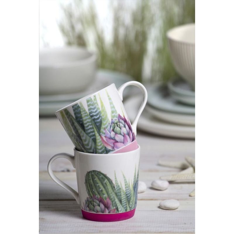 Casa si Gradina - Bucatarie si vesela - Cani si pahare - Cani si cesti - Cana portelan 320 ml, fund silicon roz, AMBITION Cactus - Infinity.ro