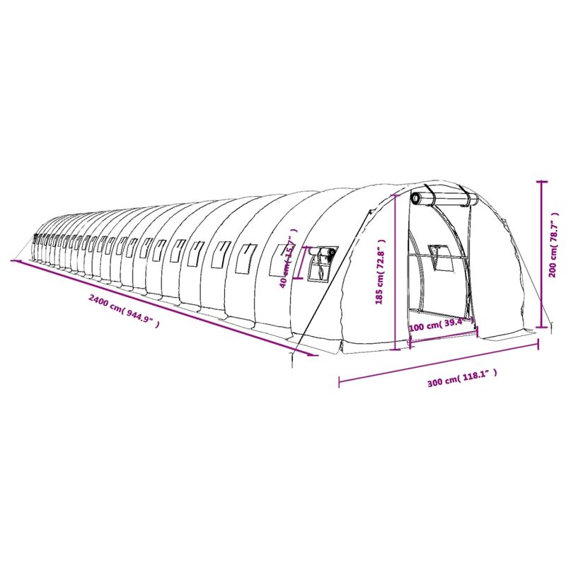 Casa si Gradina - Gradinarit si plante - Sere si solarii - Sera cu cadru din otel, verde, 72 m², 24x3x2 m - Infinity.ro