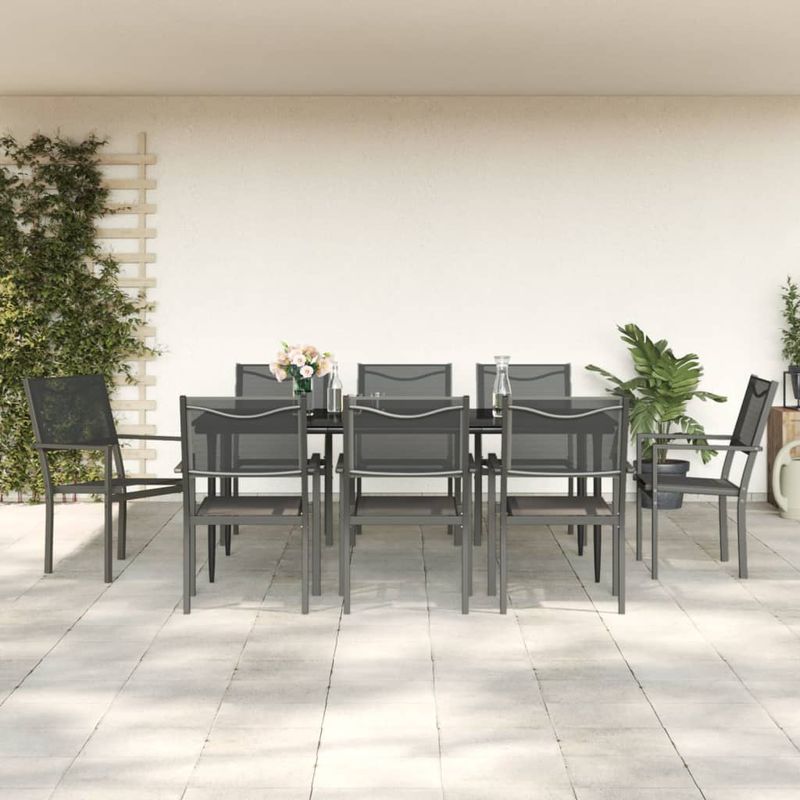 Casa si Gradina - Gradina si terasa - Mobilier exterior - Seturi mobila gradina - Set mobilier de gradina, 9 piese, negru, otel si textilena - Infinity.ro