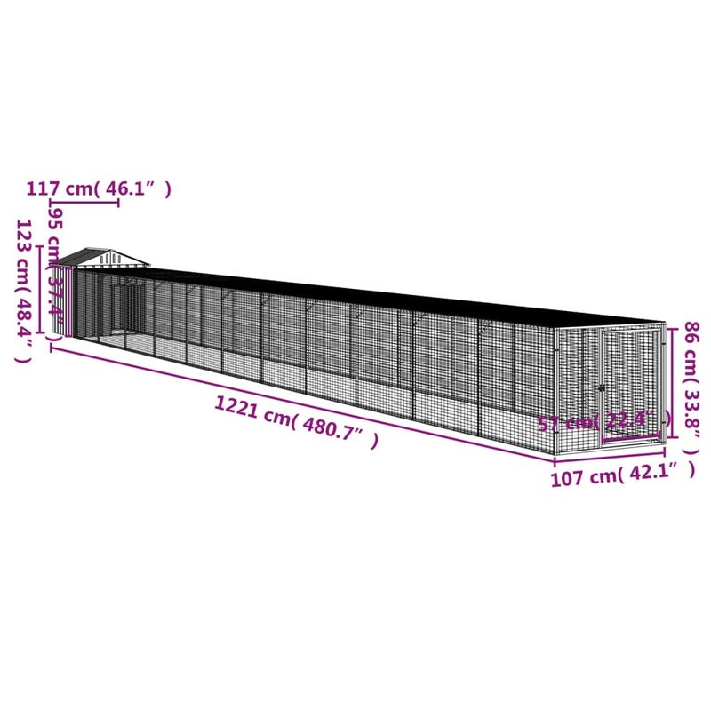 Petshop - Accesorii petshop - Culcusuri si custi - Custi interior si exterior - Cotet de pui cu incinta antracit 117x1221x123cm otel galvanizat - Infinity.ro