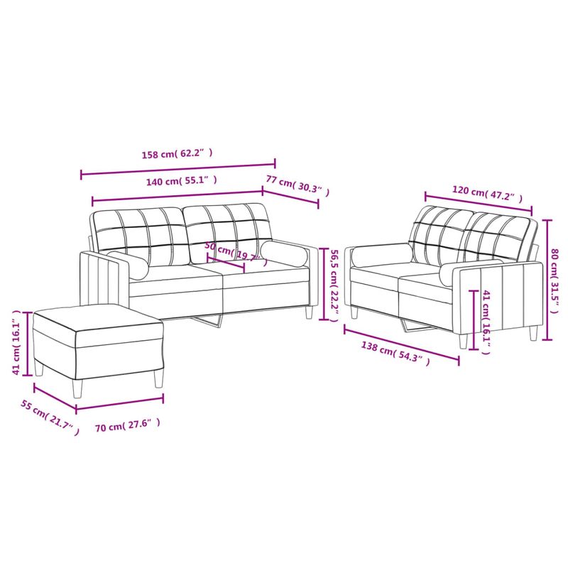 Casa si Gradina - Mobilier - Seturi de mobilier - Seturi living - Set de canapele cu perne, 3 piese, negru, textil - Infinity.ro