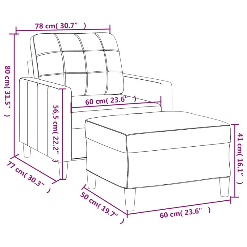 Casa si Gradina - Mobilier - Scaune si fotolii - Fotolii - Fotoliu canapea cu taburet, gri deschis, 60 cm, textil - Infinity.ro