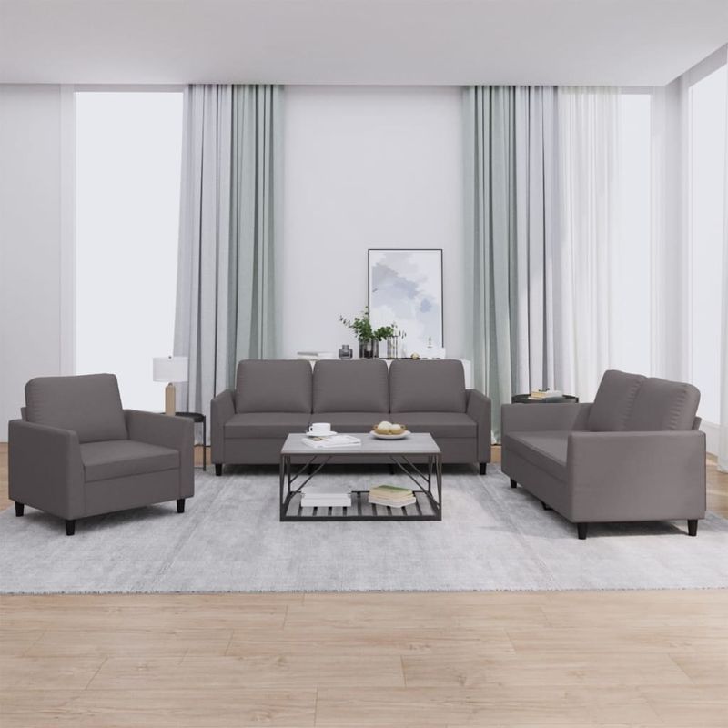 Casa si Gradina - Mobilier - Seturi de mobilier - Seturi living - Set de canapele cu perne, 3 piese, gri, piele ecologica - Infinity.ro