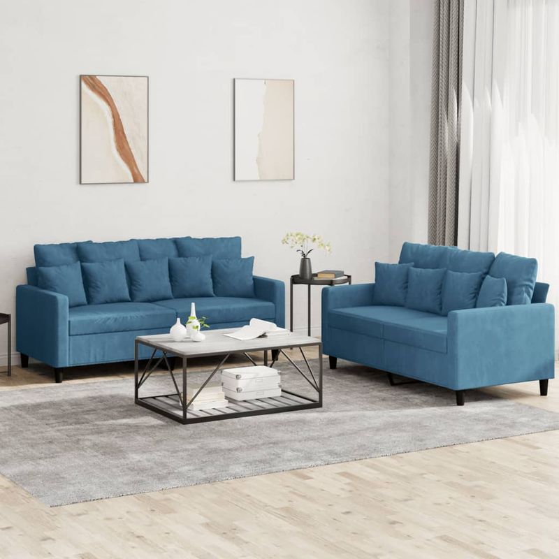 Casa si Gradina - Mobilier - Seturi de mobilier - Seturi living - Set de canapele cu perne, 2 piese, albastru, catifea - Infinity.ro