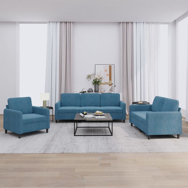 Casa si Gradina - Mobilier - Seturi de mobilier - Seturi living - Set de canapele, 3 piese, albastru, catifea - Infinity.ro