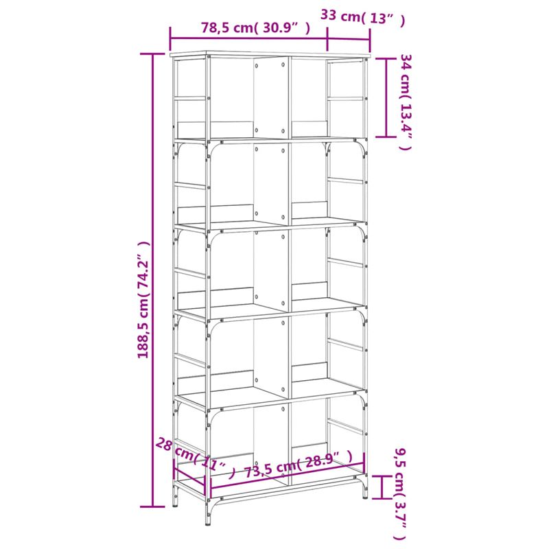 Casa si Gradina - Mobilier - Biblioteci si rafturi - Biblioteci - Biblioteca, stejar fumuriu, 78,5x33x188,5 cm, lemn prelucrat - Infinity.ro