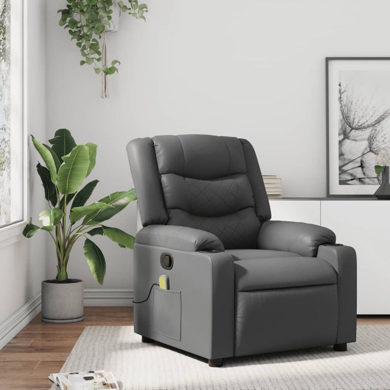 Ingrijire personala si Cosmetice - Sanatate si wellness - Articole wellness - Fotolii de masaj - Fotoliu de masaj rabatabil, gri, piele ecologica - Infinity.ro