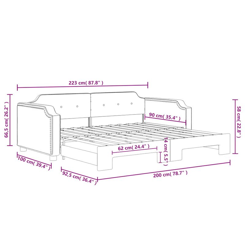 Casa si Gradina - Mobilier - Paturi si accesorii - Paturi - Pat de zi cu extensie, gri inchis, 90x200 cm, textil - Infinity.ro