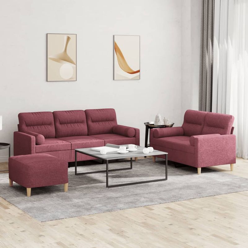 Casa si Gradina - Mobilier - Seturi de mobilier - Seturi living - Set canapea cu perne, 3 piese, rosu vin, material textil - Infinity.ro