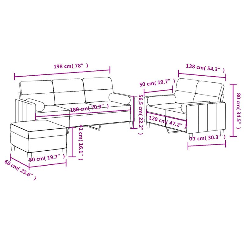 Casa si Gradina - Mobilier - Seturi de mobilier - Seturi living - Set canapea cu perne, 3 piese, rosu vin, material textil - Infinity.ro