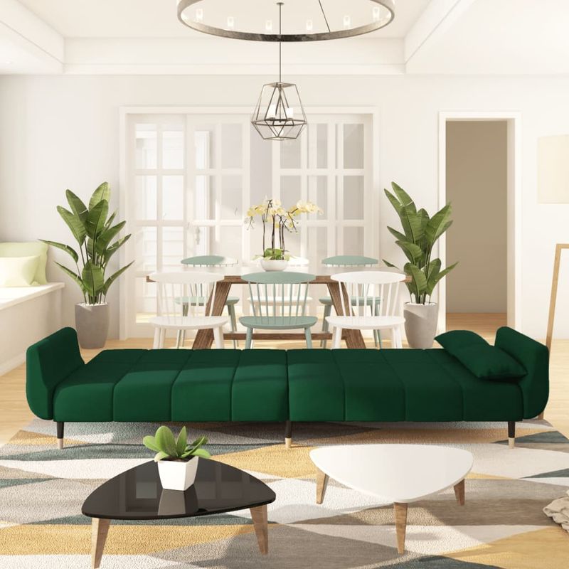 Casa si Gradina - Mobilier - Canapele si coltare - Canapele - Canapea extensibila cu 2 locuri, 2 perne, verde inchis, catifea - Infinity.ro