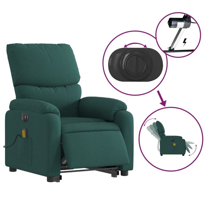 Ingrijire personala si Cosmetice - Sanatate si wellness - Articole wellness - Fotolii de masaj - Fotoliu electric masaj rabatabil / ridicare verde inchis textil - Infinity.ro