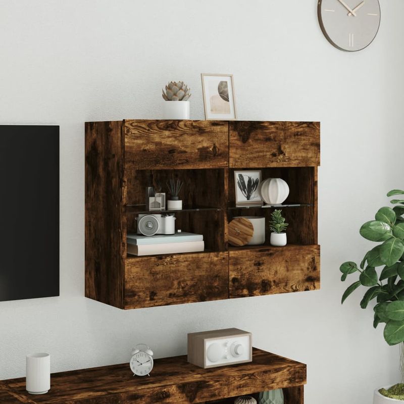 Casa si Gradina - Mobilier - Comode si corpuri - Comode - Comoda TV de perete cu LED, stejar fumuriu, 78,5x30x60,5 cm - Infinity.ro