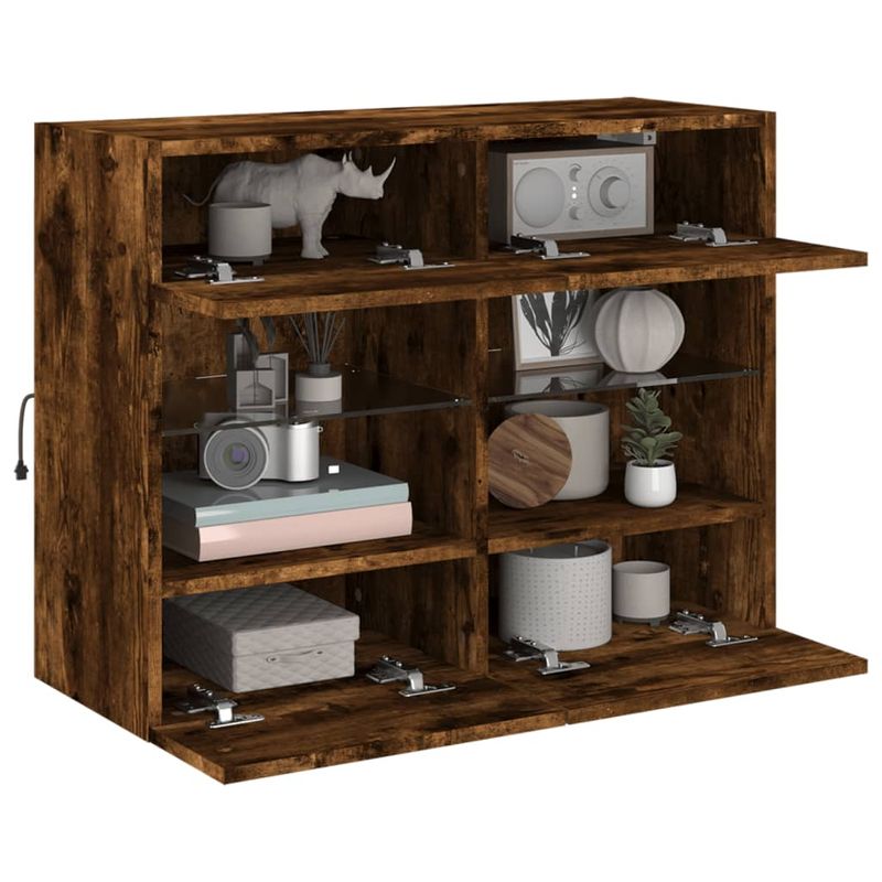 Casa si Gradina - Mobilier - Comode si corpuri - Comode - Comoda TV de perete cu LED, stejar fumuriu, 78,5x30x60,5 cm - Infinity.ro