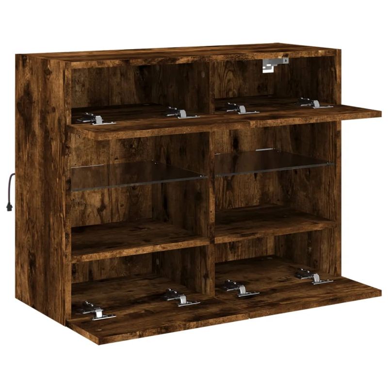 Casa si Gradina - Mobilier - Comode si corpuri - Comode - Comoda TV de perete cu LED, stejar fumuriu, 78,5x30x60,5 cm - Infinity.ro