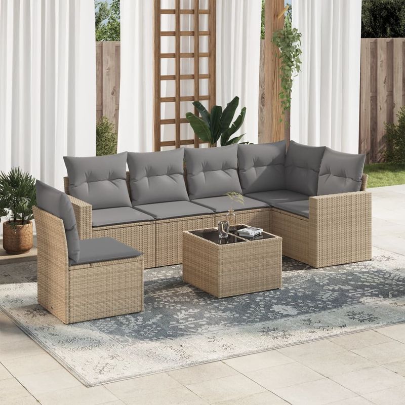 Casa si Gradina - Gradina si terasa - Mobilier exterior - Seturi mobila gradina - Set canapele de gradina, 7 piese, cu perne, bej, poliratan - Infinity.ro