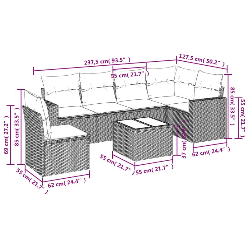 Casa si Gradina - Gradina si terasa - Mobilier exterior - Seturi mobila gradina - Set canapele de gradina, 7 piese, cu perne, bej, poliratan - Infinity.ro
