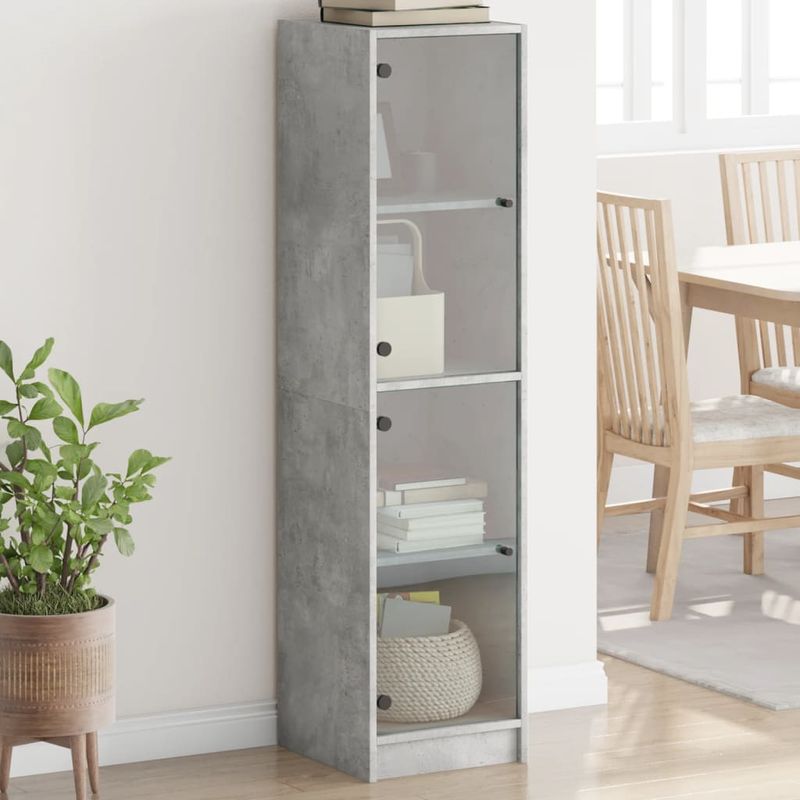 Casa si Gradina - Mobilier - Comode si corpuri - Comode - Dulap cu usi din sticla, gri beton, 35x37x142 cm - Infinity.ro
