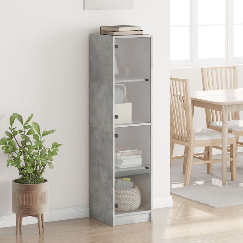 Casa si Gradina - Mobilier - Comode si corpuri - Comode - Dulap cu usi din sticla, gri beton, 35x37x142 cm - Infinity.ro