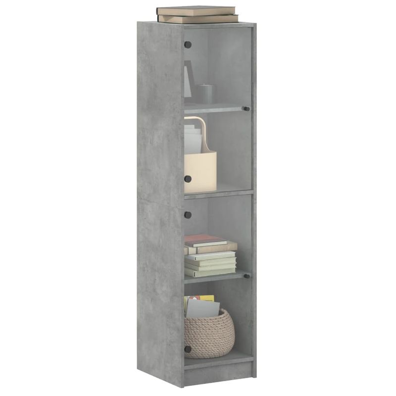 Casa si Gradina - Mobilier - Comode si corpuri - Comode - Dulap cu usi din sticla, gri beton, 35x37x142 cm - Infinity.ro