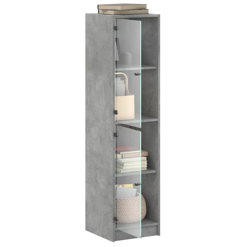 Casa si Gradina - Mobilier - Comode si corpuri - Comode - Dulap cu usi din sticla, gri beton, 35x37x142 cm - Infinity.ro