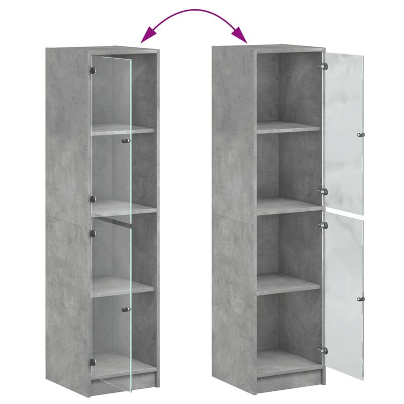 Casa si Gradina - Mobilier - Comode si corpuri - Comode - Dulap cu usi din sticla, gri beton, 35x37x142 cm - Infinity.ro