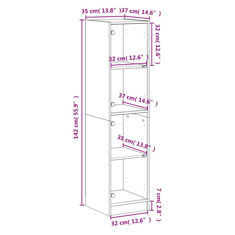 Casa si Gradina - Mobilier - Comode si corpuri - Comode - Dulap cu usi din sticla, gri beton, 35x37x142 cm - Infinity.ro